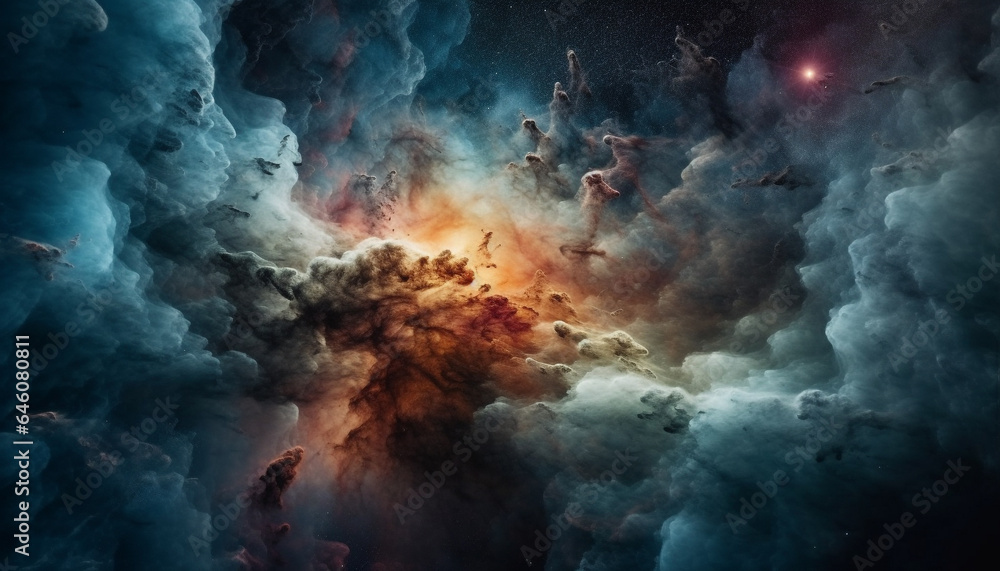 Poster abstract galaxy exploding in a bright nebula of glowing stars generated by ai