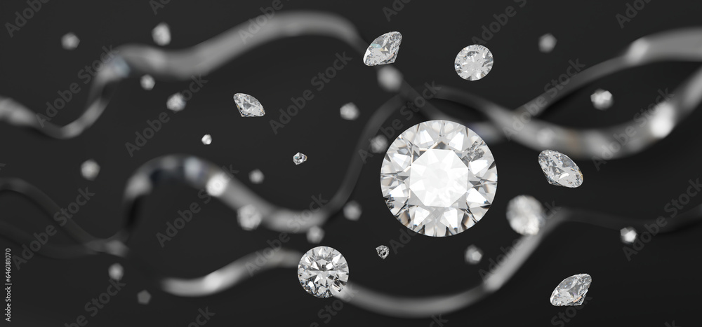 Poster white diamonds group falling soft focus bokeh background 3d rendering