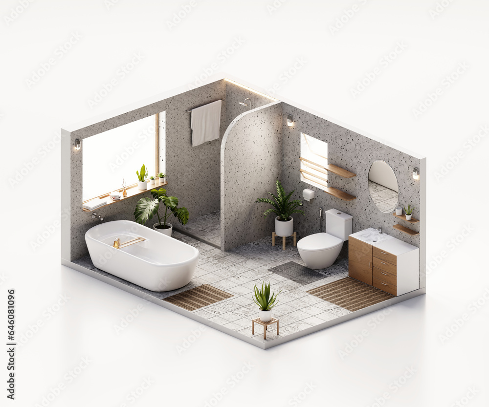 Aufkleber isometric view bathroom open inside interior architecture 3d rendering