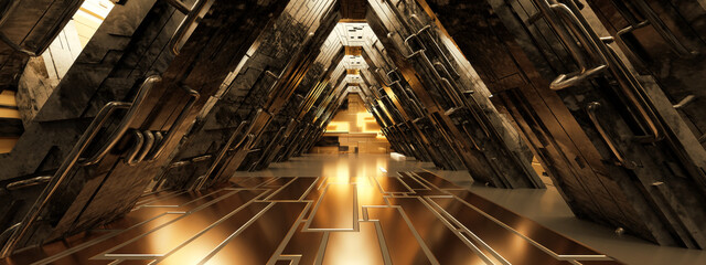Futuristic sci-fi corridor room. Modern Future background style, interior concept 3d rendering