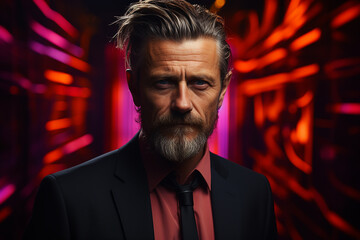 Fototapeta premium Studio portrait of middle age man on different colours background