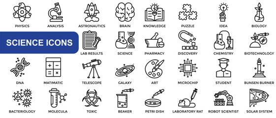 Vector science Line Outline Icon Set. Outline icons collection. Simple vector illustration.