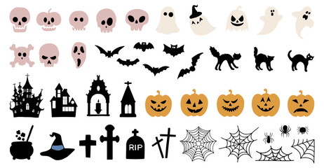 Big vector set of silhouette Halloween elements. - 646081273