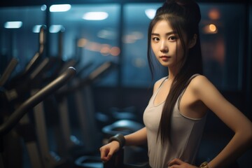 Fototapeta na wymiar asiatic young woman wearing sport clothes practicing exercise in the gym