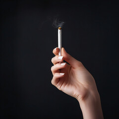 hand with a burning cigarette on a black background 