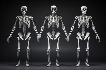 A human skeleton depicted in three different views 