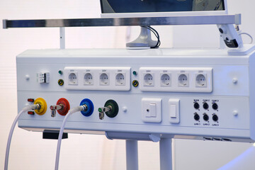 Medical equipment in the operating room for artificial lung ventilation and connection to...