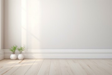 Close-up of elegant white baseboard corner in empty room with space. Generative AI