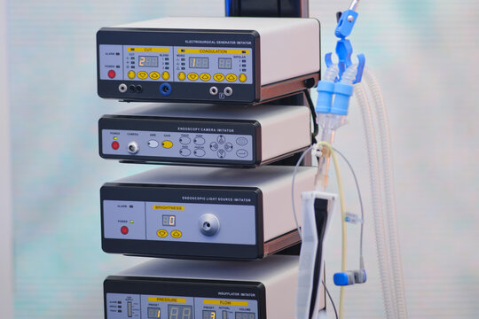 Medical equipment in the operating room for electrosurgical and endoscopic procedures. Intravenous infusion machine
