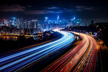 Obraz premium Long exposure captures the mesmerizing lights of cars driving at night 