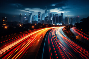 Fototapeta na wymiar Long exposure captures the mesmerizing lights of cars driving at night 