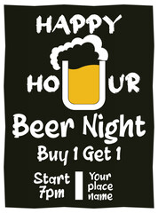 Happy hour beer night  party poster  flyer social media post design