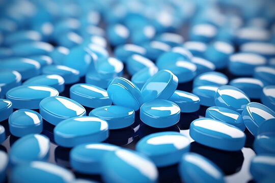 blue pills on table close up image