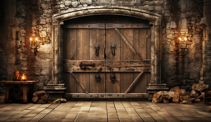 Fototapeta na wymiar Vintage old wood gate. AI generated