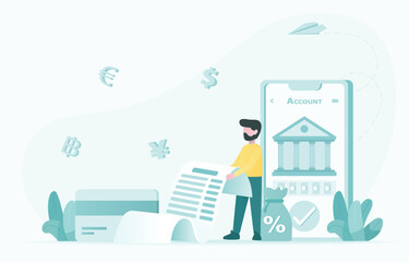 Online banking concept. Mobile application, internet banking, account login. Financial management and protection of electronic bill money. Flat vector design illustration.