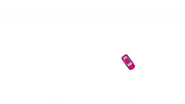 Lost red car on complex road animation. Crazy confused driver, confused lines. Disoriented automobile searches for route with bend navigation. Top aerial view footage video