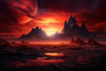 A stunning 4k wallpaper with a dramatic landscape of a red sky. Generative AI