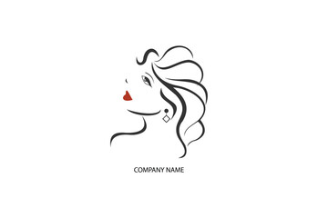 women long hair style icon, logo women face on white background