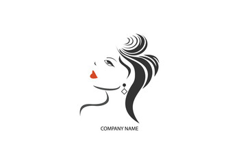 women long hair style icon, logo women face on white background