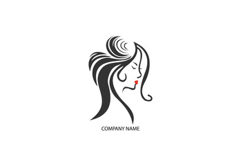 women long hair style icon, logo women face on white background