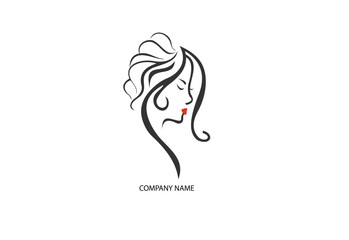 women long hair style icon, logo women face on white background