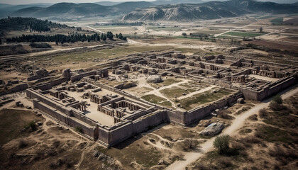 High angle view of ancient ruins in rural Africa generated by AI