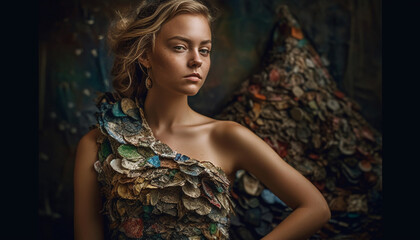 Fototapeta premium One young adult woman, beauty and elegance in fashion portrait generated by AI