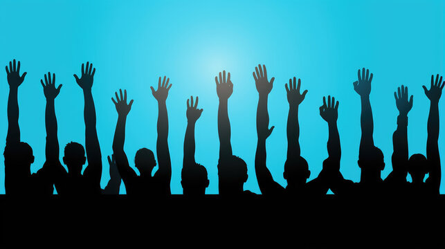 Everybody united with rising hands, Diversity concept