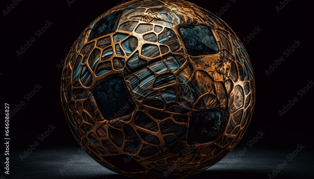 Aufkleber abstract black sphere with shiny reflection on yellow background generated by ai