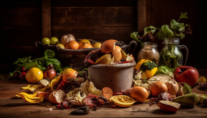 Fresh organic citrus fruit bowl on rustic wooden table decoration generated by AI