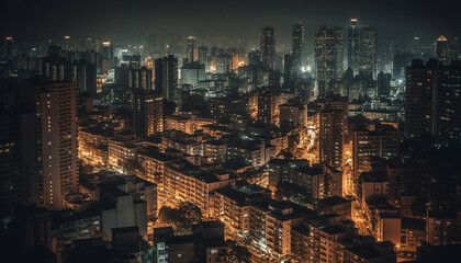 Fototapeta premium Illuminated skyscrapers light up Beijing financial district at dusk generated by AI