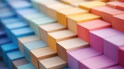 Stacked of spectrum multi colored wooden blocks