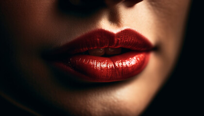 Obraz premium Beautiful young woman with shiny lips exudes sensuality and elegance generated by AI