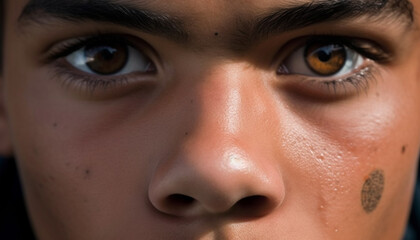 Fototapeta premium Smiling young adult girl with wet hair enjoying nature outdoors generated by AI