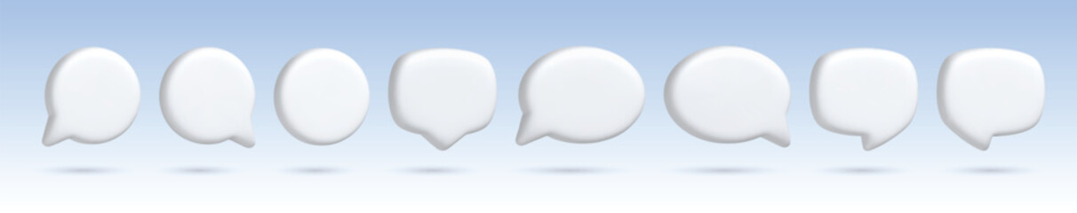 Render 3D illustration of white speech bubble. Mate speech bubble high quality vector. Symbol or emblem for speak bubble text, chatting box, message box outline cartoon. Vector illustration