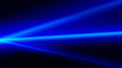 dark hexagon grid background with blue light, techno background vector