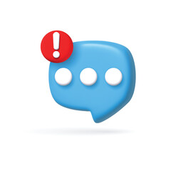 3D speech bubble icon with alert notice. Symbol of feedback, new messages, chatting or comment. 3d bubble Vector illustration