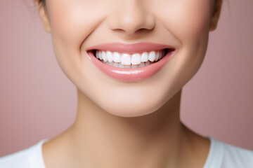 Fototapeta premium Close-up smile of a woman showing perfectly healthy white teeth