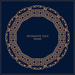 Vector ornamental circle frame. Round gold frame can be used for motifs, fabrics, gift wrapping, templates, plate, tile. Vector.