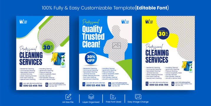 Modern Cleaning service agency editable flyer, leaflet, poster and home service, Housekeeping, wash, clean or home repair service marketing flyer background
print template design