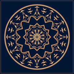Vector ornamental circle pattern. Mandala. Round gold pattern can be used for motifs, fabrics, gift wrapping, templates, plate, tile. Vector.