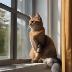 A photorealistic painting of a cat sitting on a windowsill2