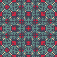 Decorative Asian Folk Seamless Pattern. Ornament of Asian Nomads: Kyrgyz, Kazakhs, Bashkirs, Tatars, Yakut, Mongols. Ethnic Vector Illustration for Paper Products, Textiles.