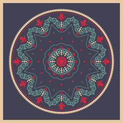 Decorative Asian Folk Round Pattern. Ornament of Asian Nomads: Kyrgyz, Kazakhs, Bashkirs, Tatars, Yakut, Mongols. Ethnic Vector Illustration for Paper Products, Textiles.