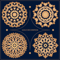 Set 4 of Vector ornamental circle pattern. Mandala. Round gold pattern can be used for motifs, fabrics, gift wrapping, templates, plate, tile. Vector.