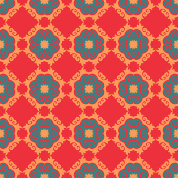 Decorative Asian Folk Seamless Pattern. Ornament of Asian Nomads: Kyrgyz, Kazakhs, Bashkirs, Tatars, Yakut, Mongols. Ethnic Vector Illustration for Paper Products, Textiles.