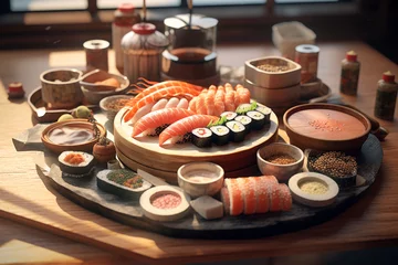 Foto op Plexiglas beautiful and cool sushi restaurant, creative 3d rendering elements © Adja Atmaja