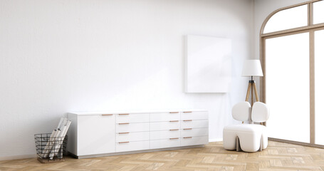 Cabinet wooden design on white room interior modern style.