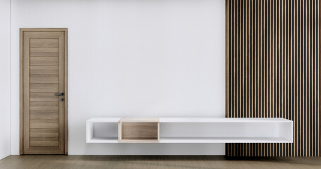 Cabinet wooden design on white room interior modern style.3D rendering