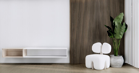 Cabinet wooden design on white room interior modern style.